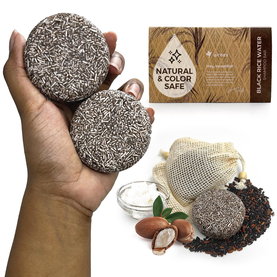 AIRNEX front packaging showing two shampoo bars and benefits