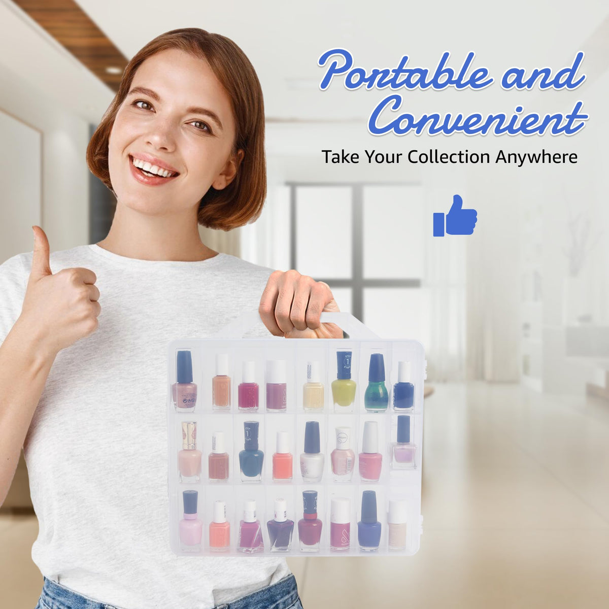 AISLE 3 ESSENTIALS size comparison by a hand to show portability