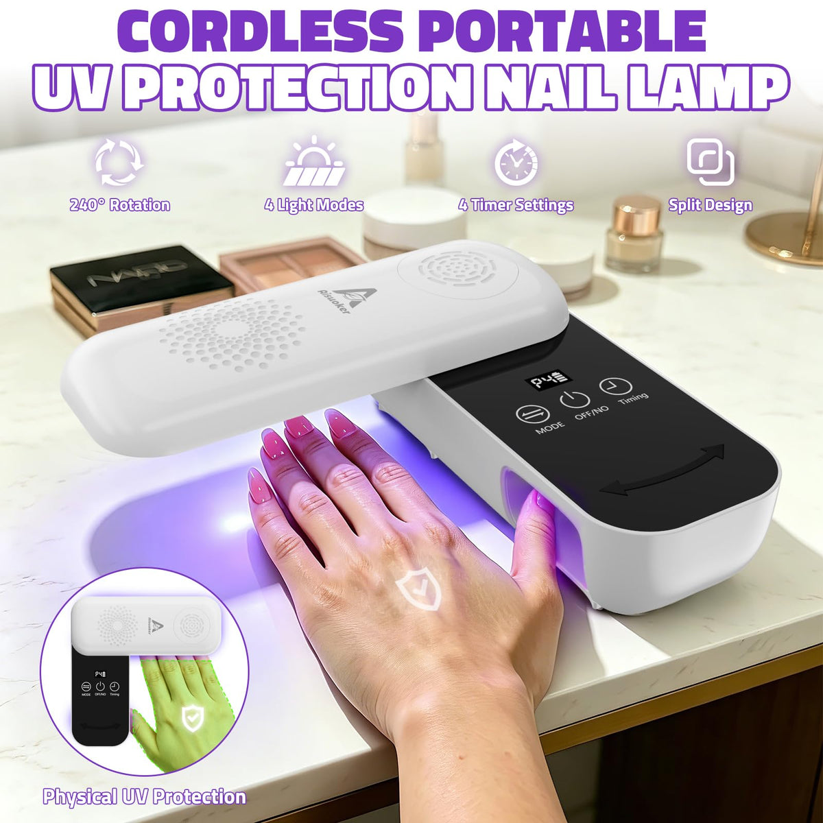 Aisuoker rotatable panel closeup protecting skin while curing nails