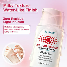AIVNEY serum with LED mask in use for enhanced red light results benefit