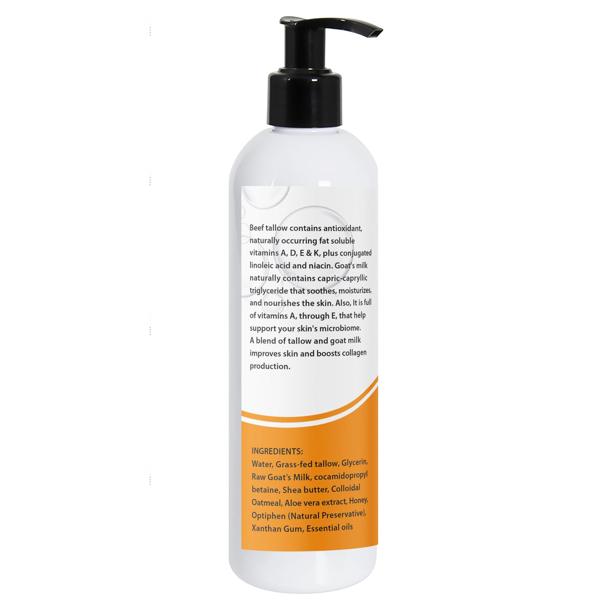 AJOMED COSMETICS 12 oz bottle next to a hand showing size comparison