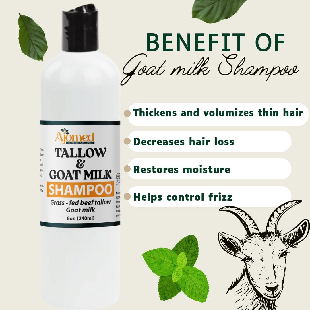 AJOMED COSMETICS shampoo bottle label close-up highlighting gentle formula and key ingredients