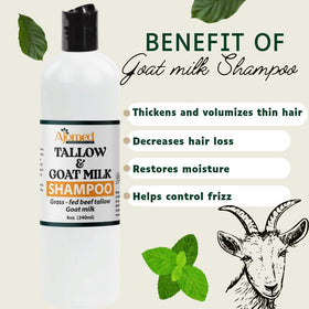 AJOMED COSMETICS shampoo bottle label close-up highlighting gentle formula and key ingredients