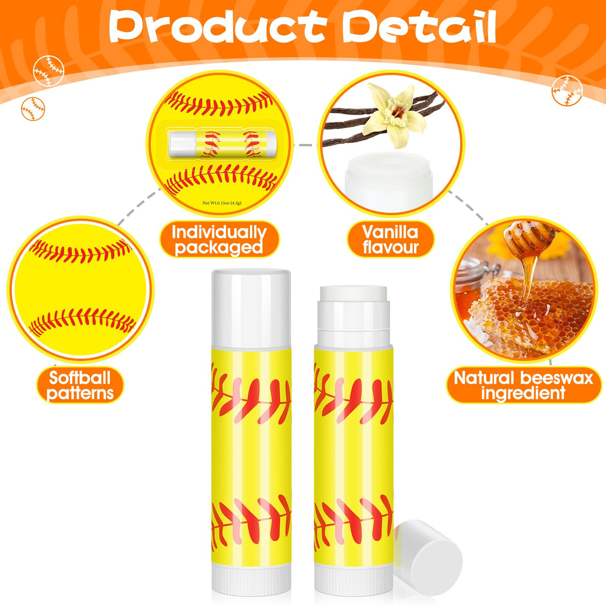 AKAIXI close-up label highlighting softball motif and vanilla scent