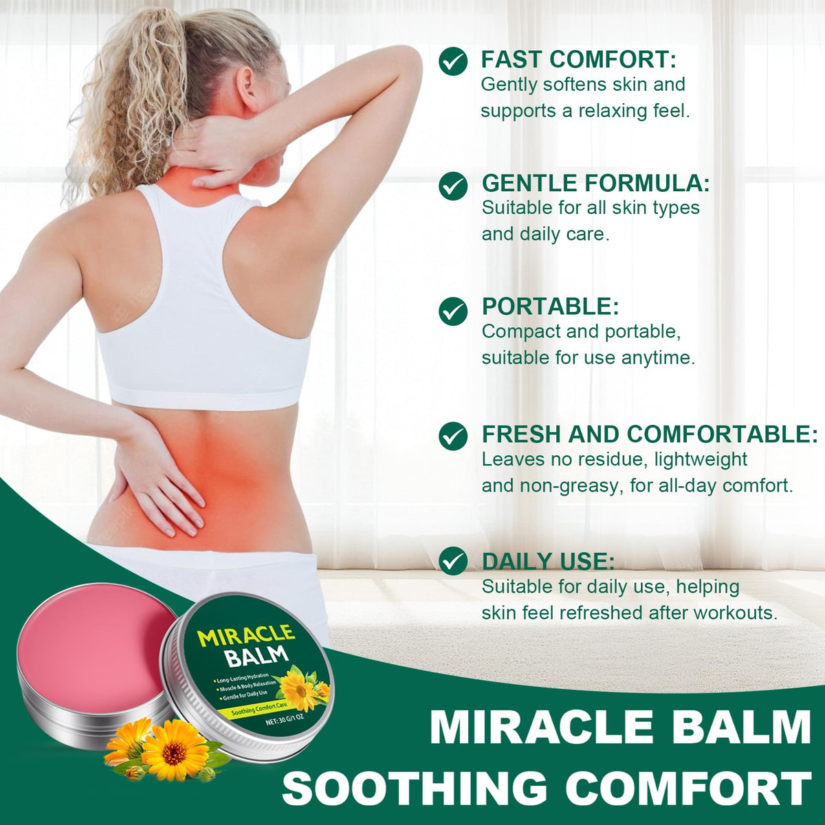 Akeeronn Miracle Balm label close-up showing ingredients list and gentle formulation benefit