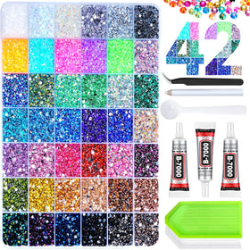 AkiliBIELY front packaging showing 42-color organized rhinestone kit for easy project starts