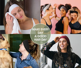 AKTVSHOW model running outdoors with headband keeping hair secure and reducing sweat