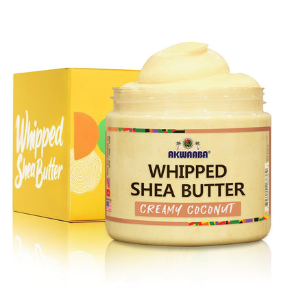 AKWAABA jar front view showcasing creamy coconut scent and benefits