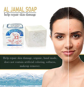 Al-Jamal soap stacked six-count box emphasizing value pack and family supply