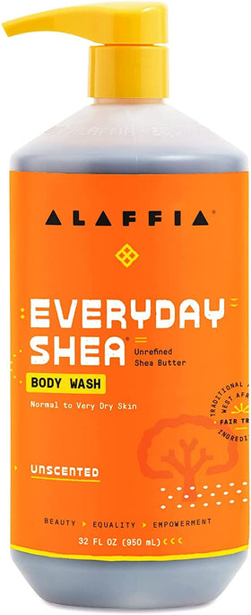 Alaffia 32oz bottle beside moisturizer suggesting routine pairing benefits