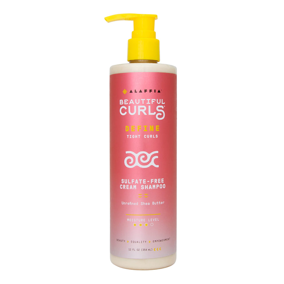 Alaffia front packaging showing curl cream shampoo for moisture