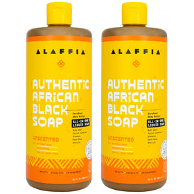 Alaffia front packaging showing unscented black soap and benefits
