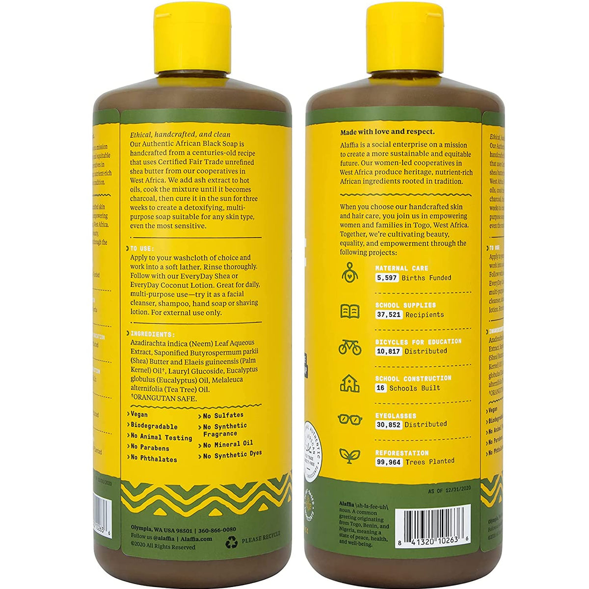 Alaffia close-up of label details highlighting ingredients and authentic formulation