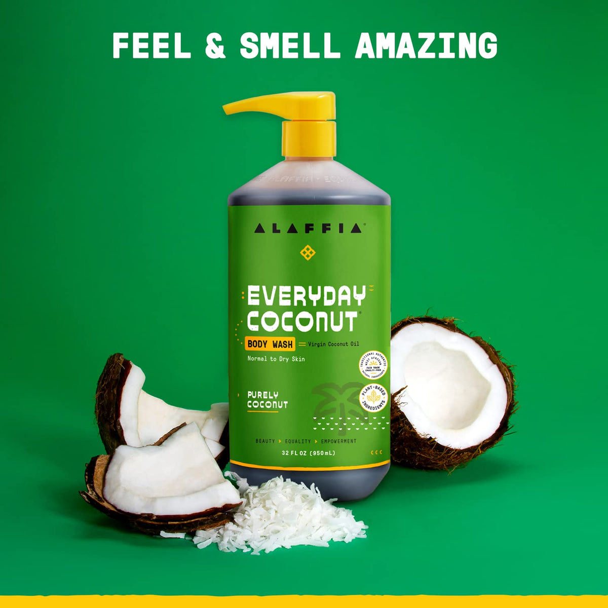 Alaffia coconut and botanicals still life illustrating natural ingredients
