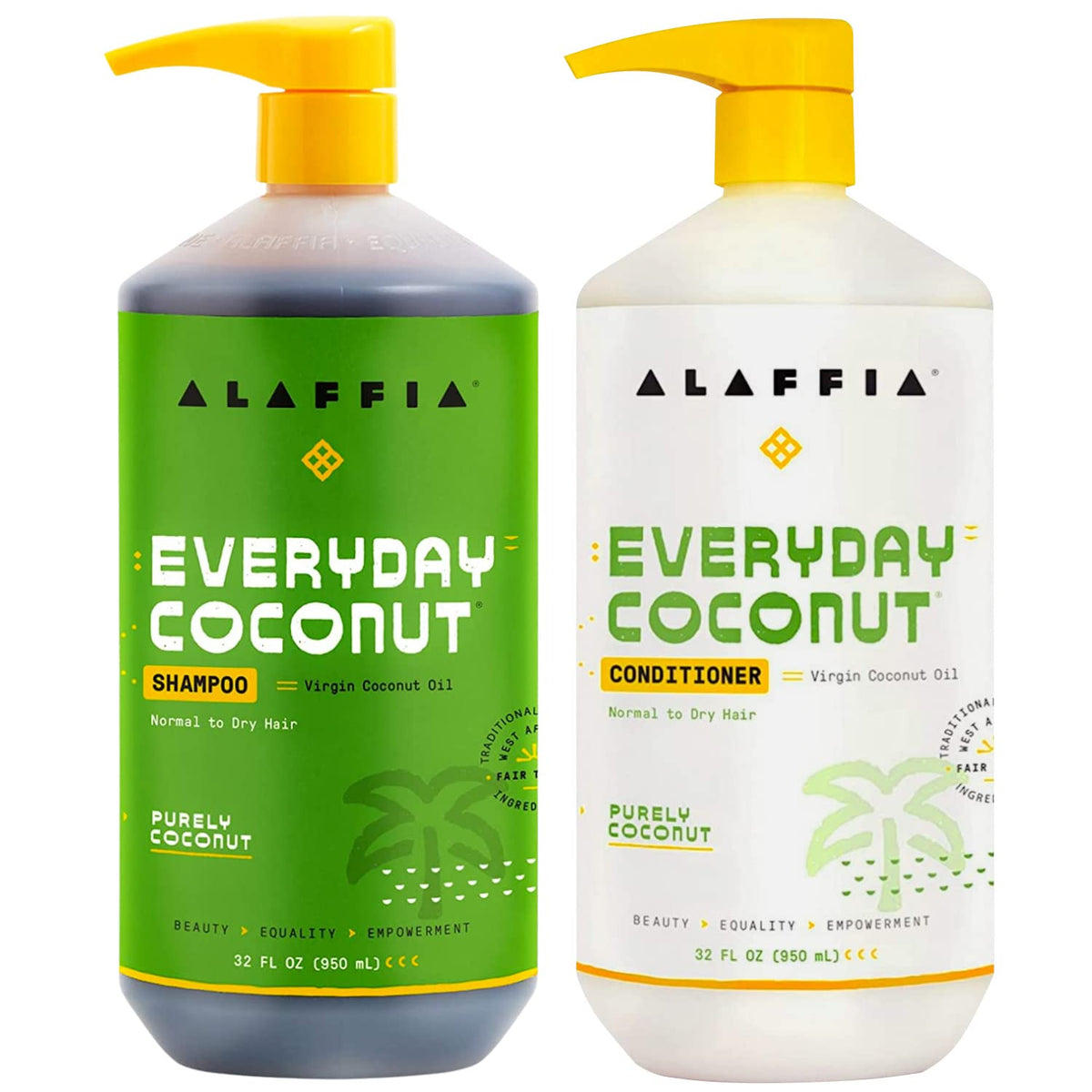 alaffia front packaging showing duo bottles and clear benefits