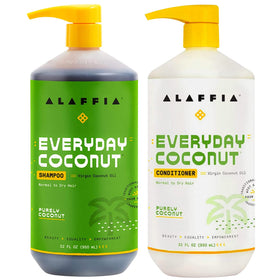 alaffia front packaging showing duo bottles and clear benefits