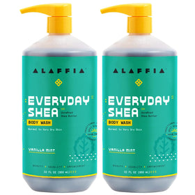 Alaffia front packaging showing two 32 oz bottles and product name for value