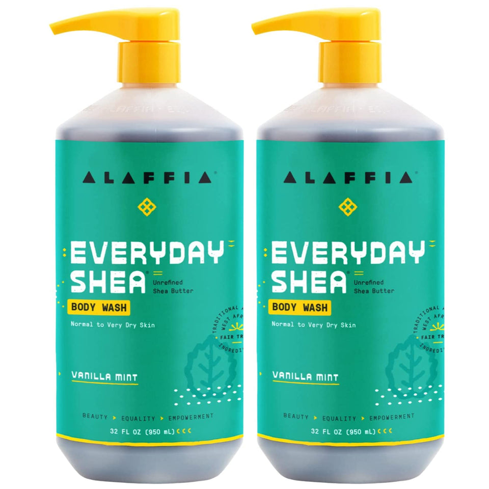 Alaffia front packaging showing two 32 oz bottles and product name for value