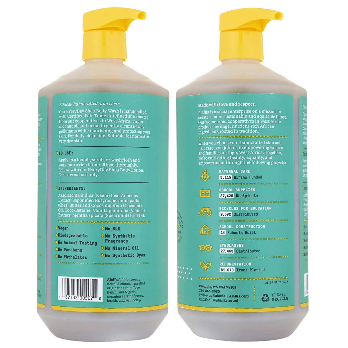 Alaffia bottle pump dispensing body wash, demonstrating easy use and control