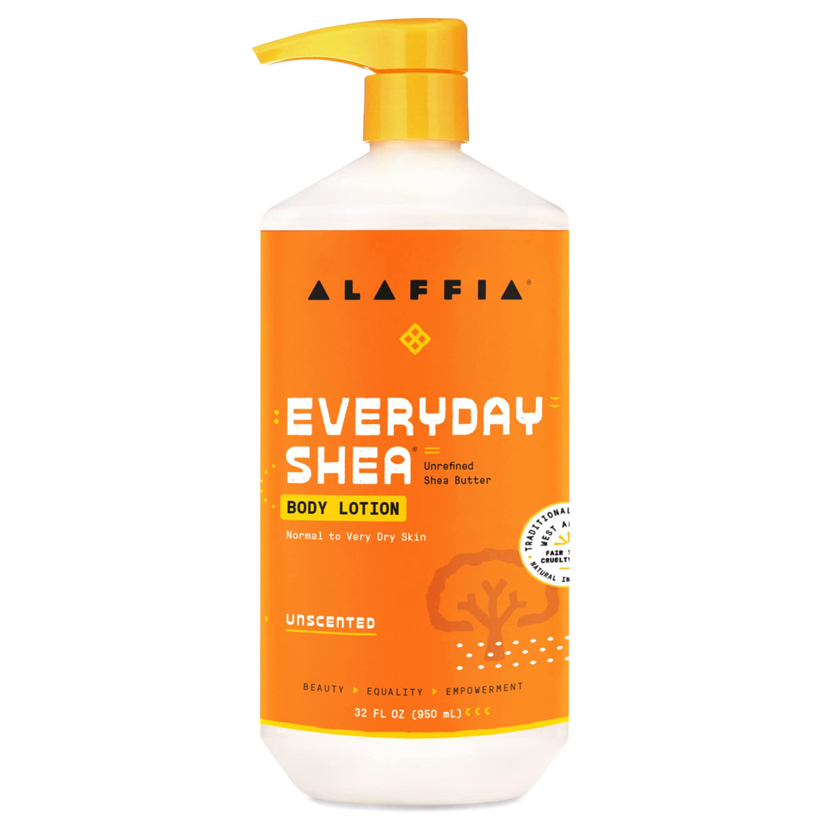 Alaffia front bottle showing product and fair‑trade label benefits