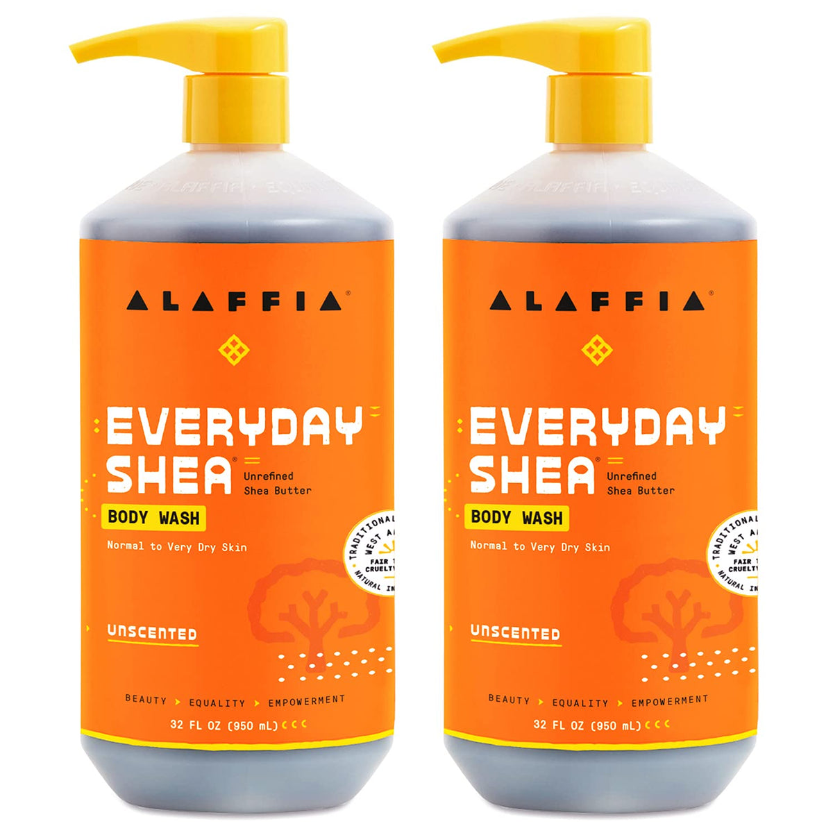 Alaffia front packaging showing unscented body wash benefits