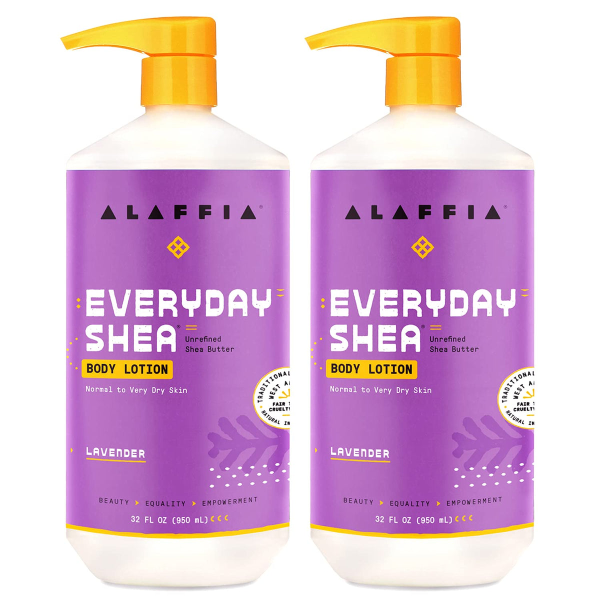 Alaffia front packaging showing product and size, highlights hydration benefit