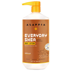 Alaffia front pump bottle showing product size and easy dispensing benefit