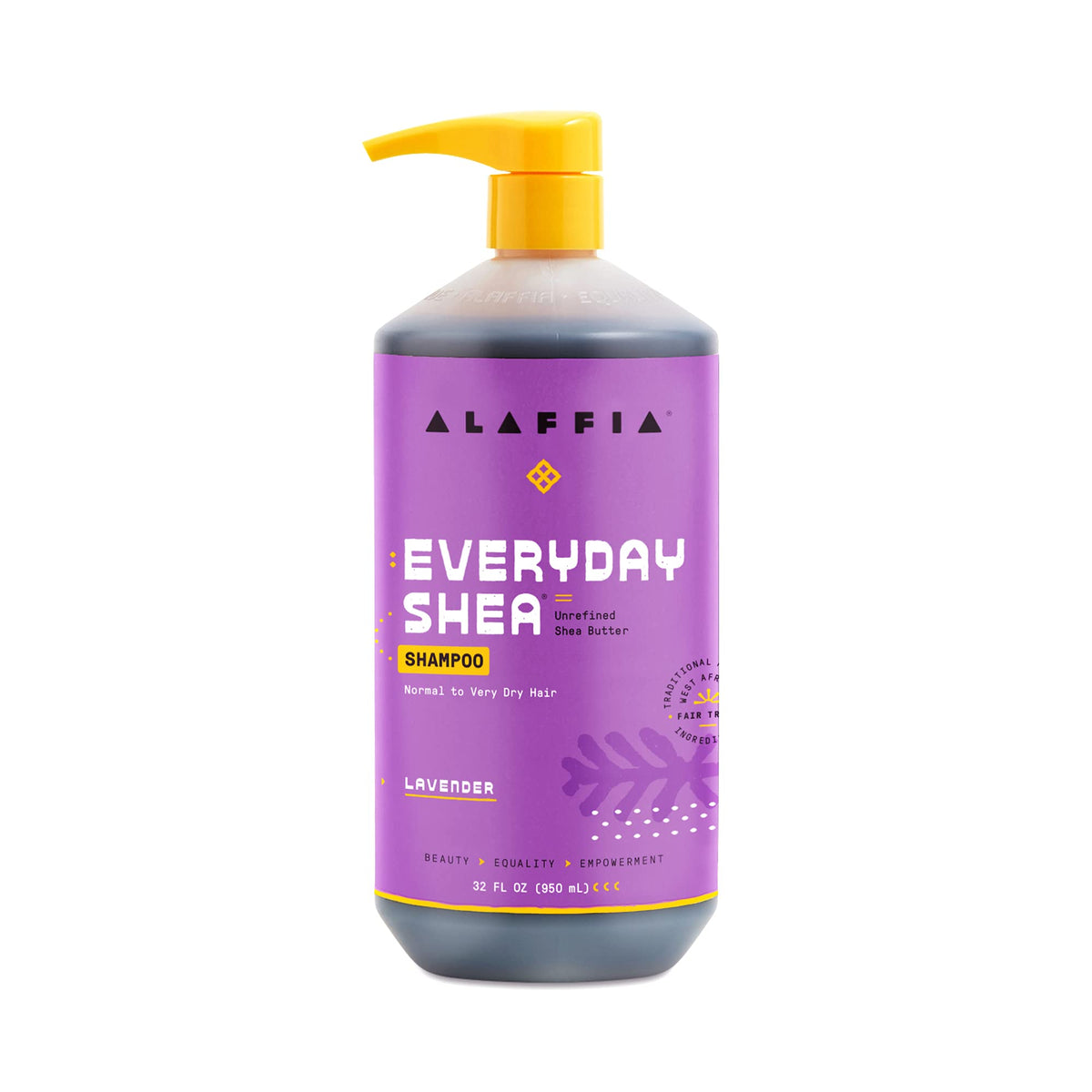 Alaffia front bottle showing product and calming lavender scent benefit