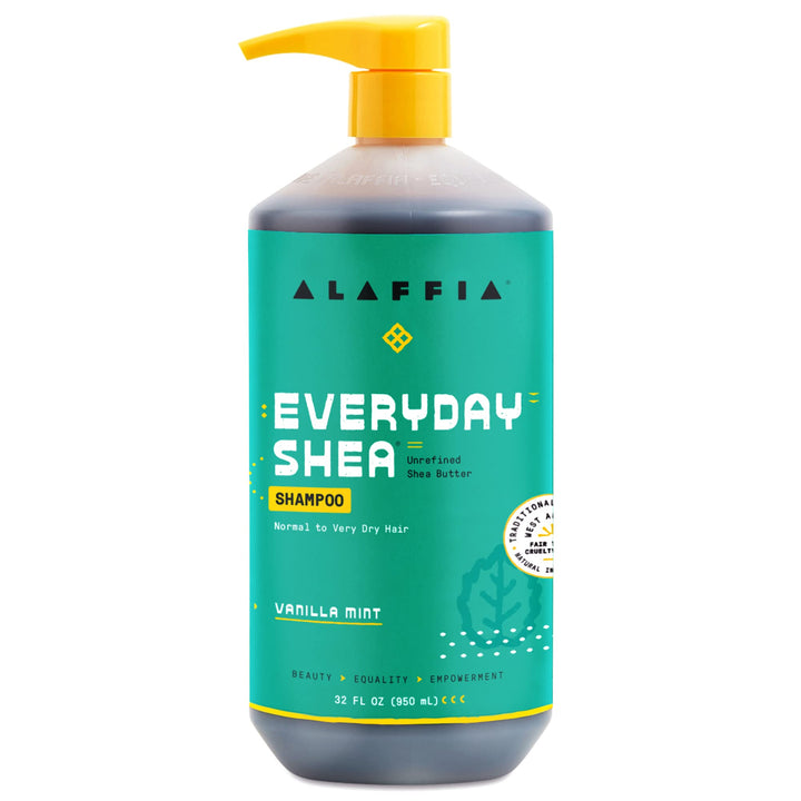 Alaffia front bottle showing label and vanilla mint scent for easy identification