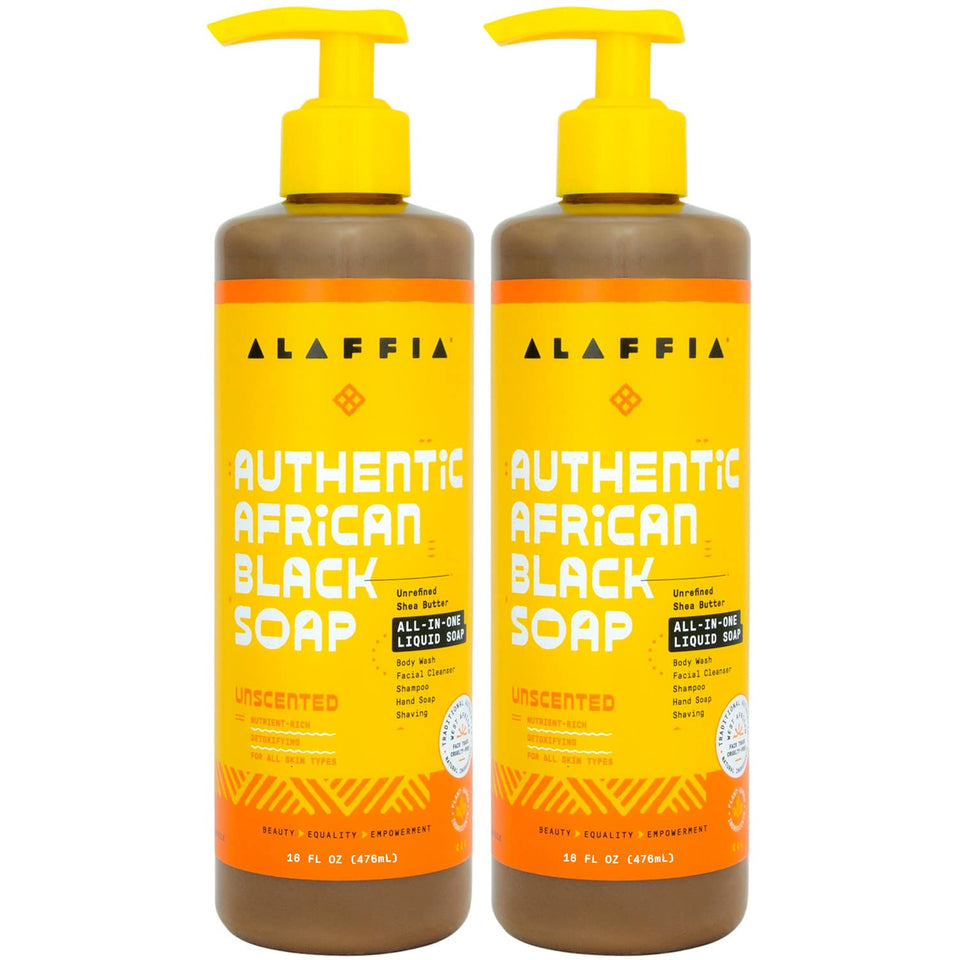 Alaffia front packaging showing product and fair trade badge, communicates authenticity