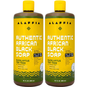 Alaffia front packaging showing two 32 oz bottles, convenient multipurpose cleanser