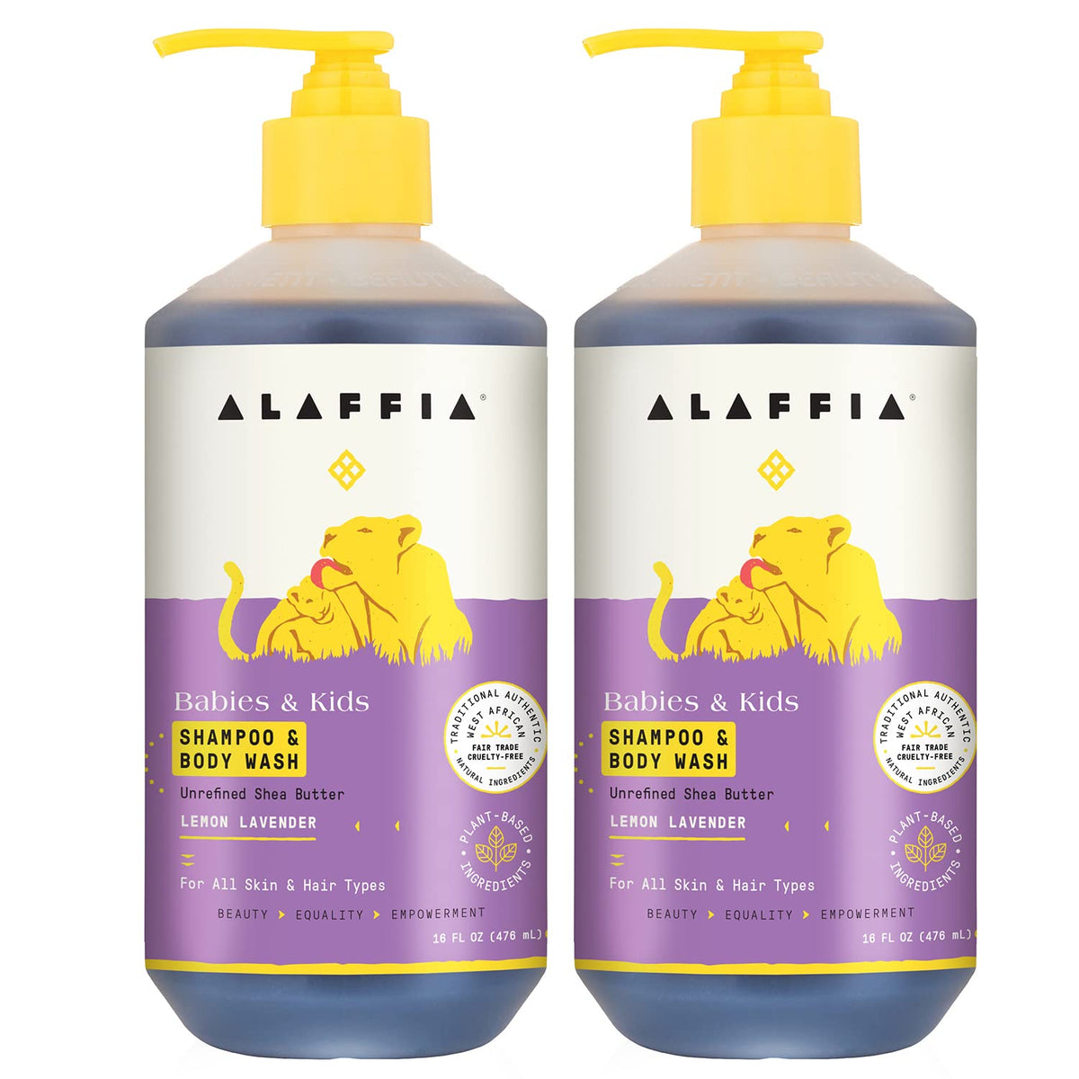 Alaffia front packaging showing lemon lavender 2-pack and benefits