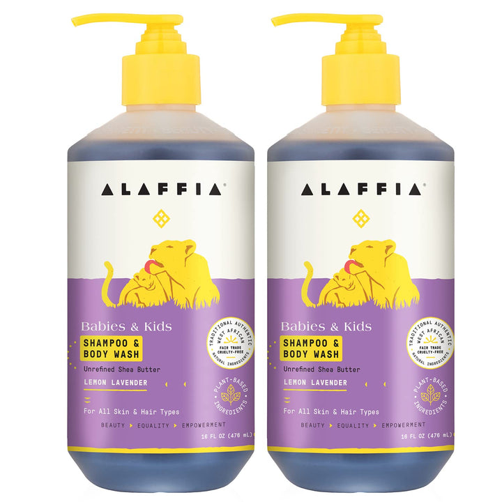 Alaffia front packaging showing lemon lavender 2-pack and benefits
