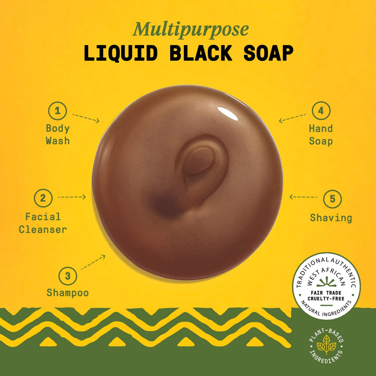 Alaffia bottle in shower with lather on palm, effective full-body cleansing