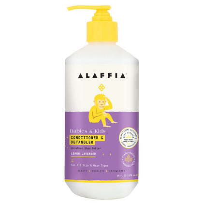 Alaffia front label showing product name and lemon lavender scent supporting clean ingredients