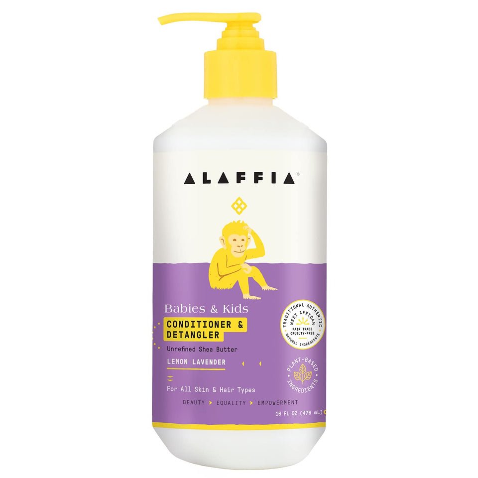 Alaffia front label showing product name and lemon lavender scent supporting clean ingredients