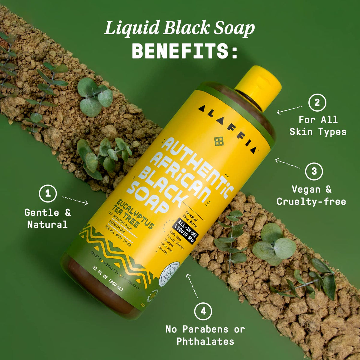 Alaffia bottles styled on bathroom shelf in lifestyle scene, natural bathroom essential