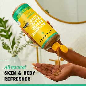 Alaffia pump dispenser and label detail for easy daily use
