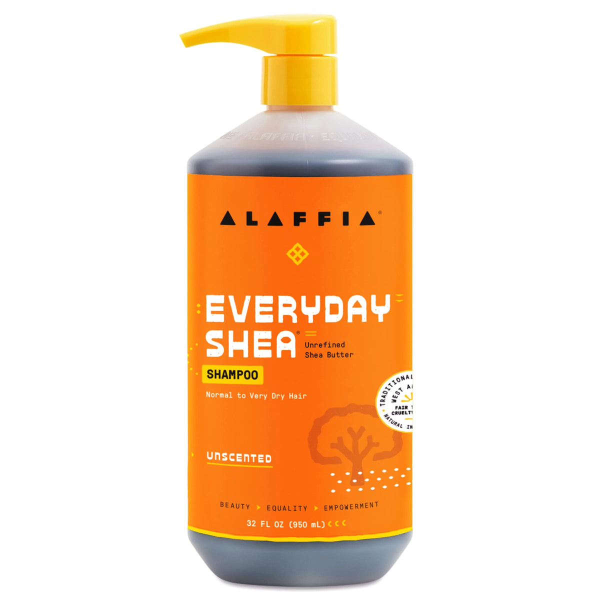 Alaffia front bottle view showing label and 32 oz size for clear product choice