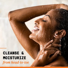 Alaffia used as shampoo in wet hair, illustrating cleansing and detangling benefit