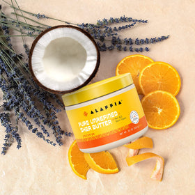 Alaffia shea butter used on hair ends adding moisture and reducing breakage