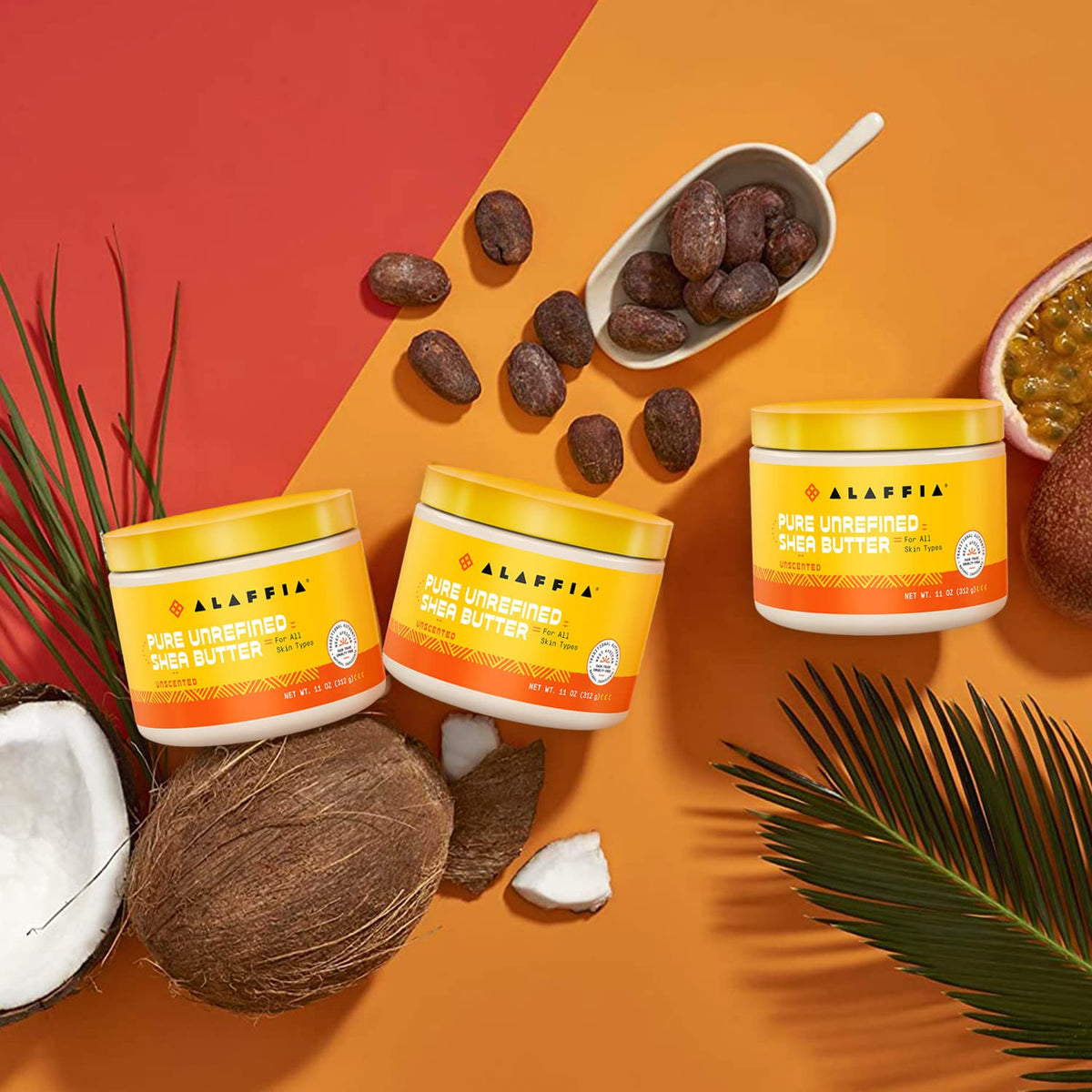 Alaffia shea butter on bathroom vanity as unscented daily skin-care option