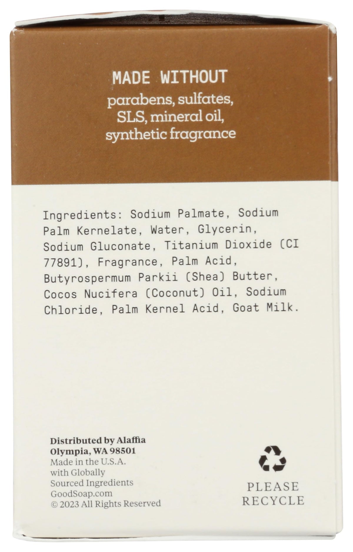 Alaffia label and ingredient panel highlighting plant-based contents