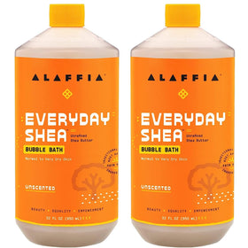 Alaffia front packaging showing unscented bubble bath benefits
