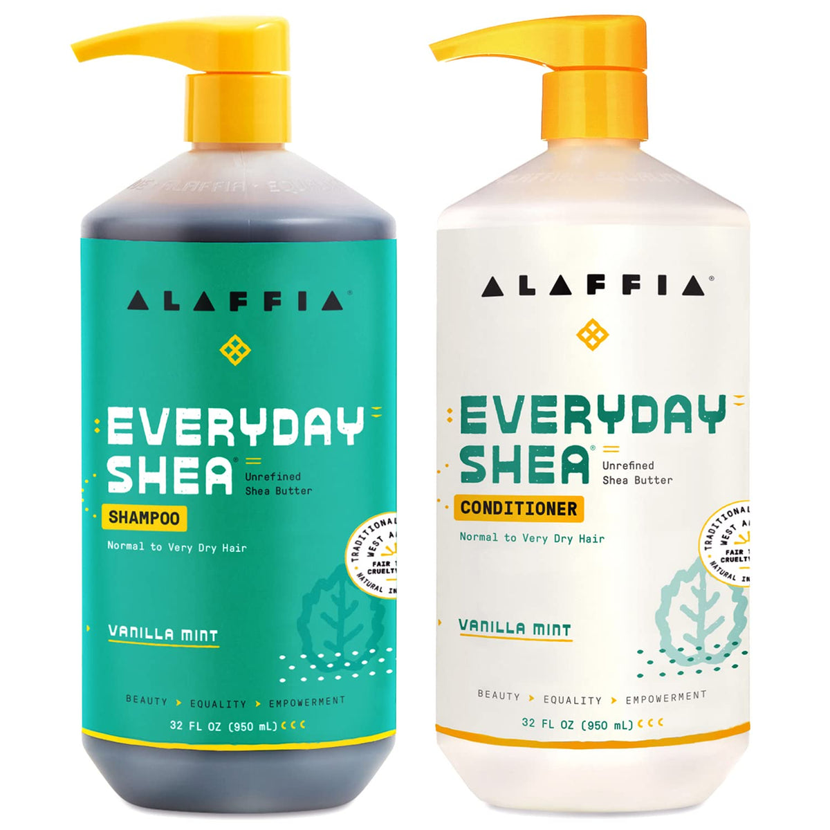 Alaffia front packaging showing duo and refreshing vanilla mint scent benefit