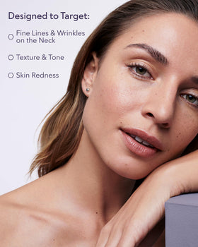 ALASTIN hand applying neck serum demonstrating gentle upward massage benefit