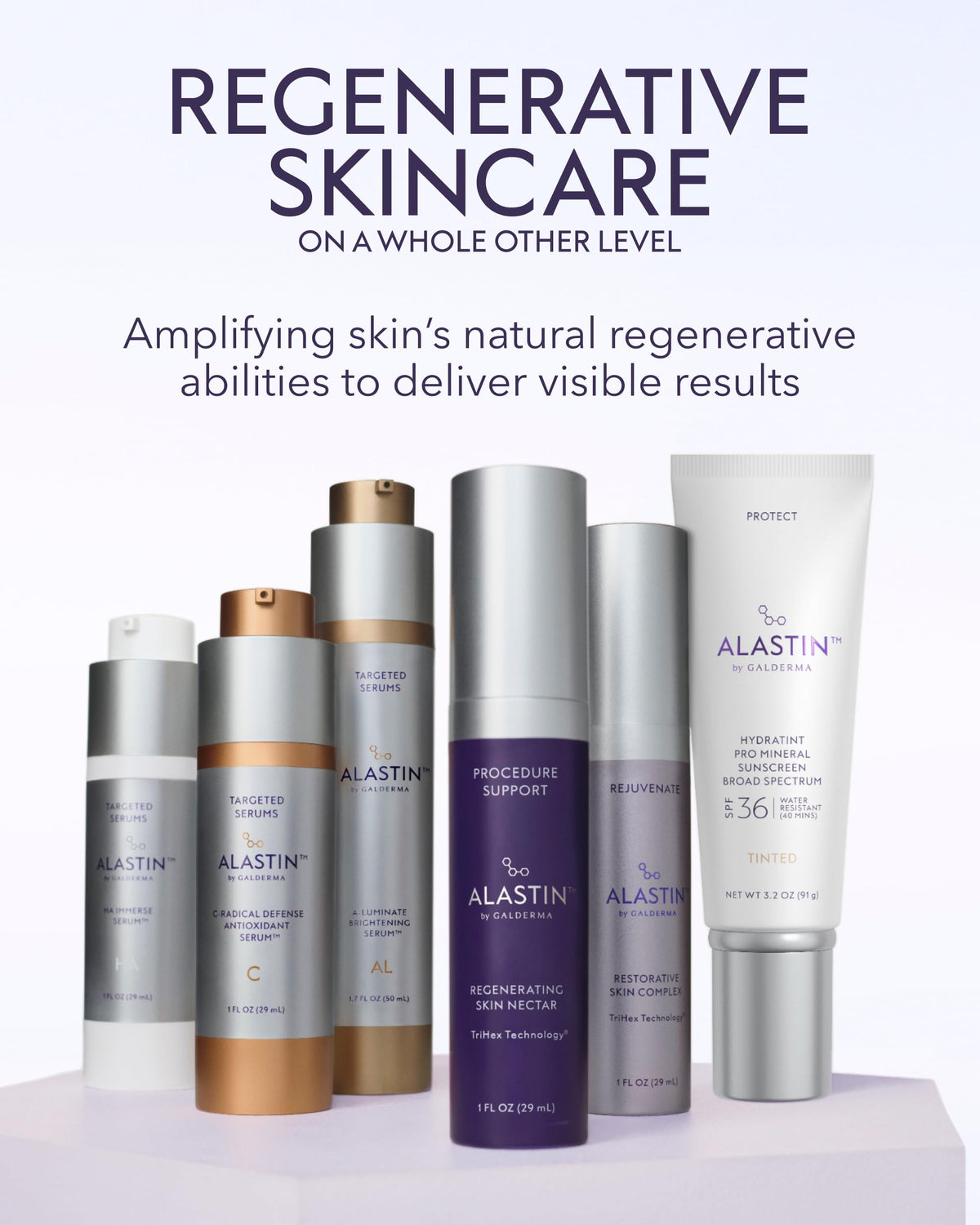ALASTIN in bathroom routine setting showing daily layering and radiant-skin benefit