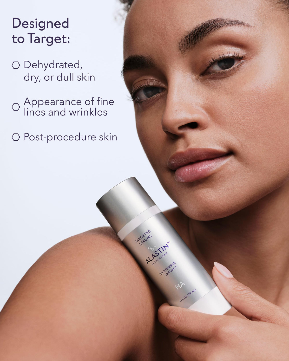 ALASTIN open bottle and cap showing product purity and travel-ready benefit