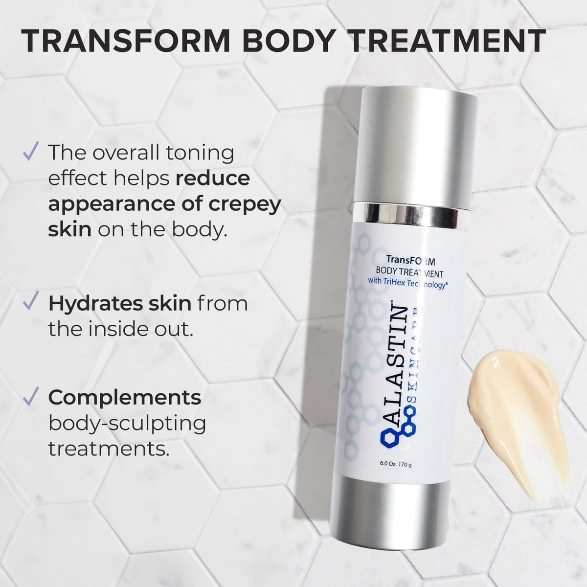 ALASTIN TransFORM Body lotion texture close-up demonstrating lightweight absorbency