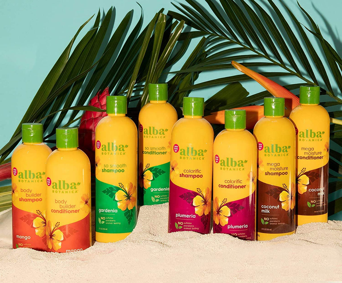 Alba Botanica bottle on shower shelf in bathroom lifestyle setting for daily use